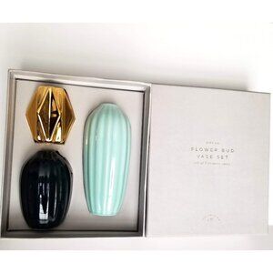 West Emory Mini Bud Vase Set of 3 in Gift Box Aqua Navy Gold 5" 3.5" 2.5" NIB